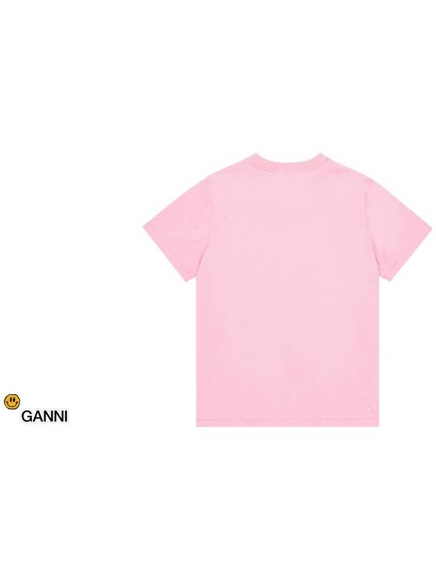 Logo Print Organic Cotton Short Sleeve T-Shirt Pink - GANNI - BALAAN 4