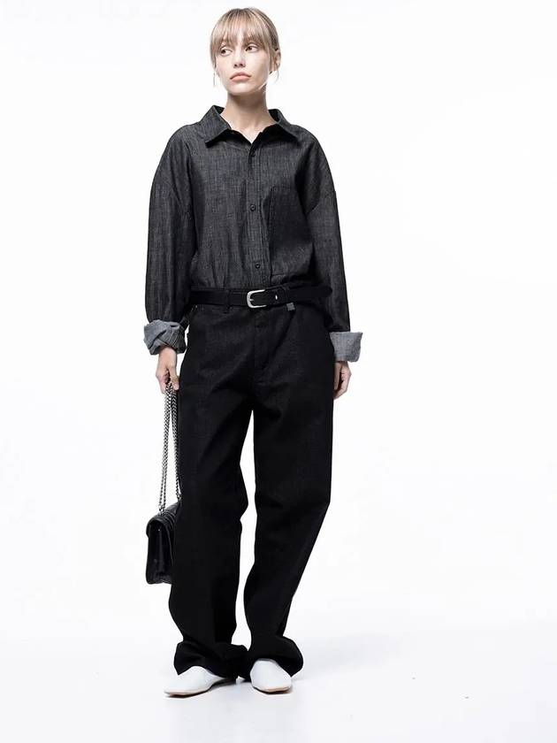 For Women W243SH02BK Oversized String Denim Shirt Black Indigo - CHANCE'S NOI - BALAAN 4