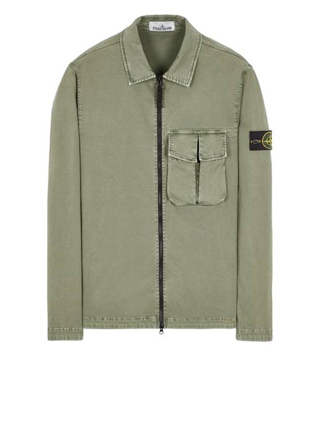 Garment Dyed Stretch Cotton Overshirt Jacket Sage Green - STONE ISLAND - BALAAN 2