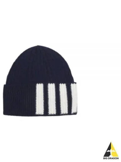 4 Bar Stripe Cashmere Beanie Navy - THOM BROWNE - BALAAN 2