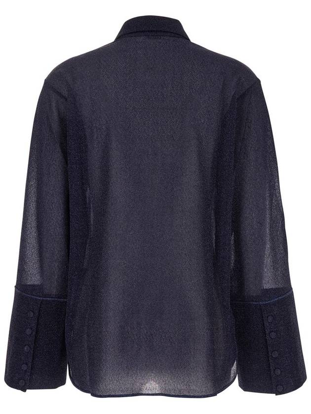 'Lumiere' Blue Shirt With Classic Collar And Bell Sleeves In Tech Fabric Woman - OSEREE - BALAAN 2