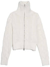 Women's Patch Cable Two-Way Zip-Up Cardigan Ivory - HARDCORE HAPPINESS - BALAAN 7