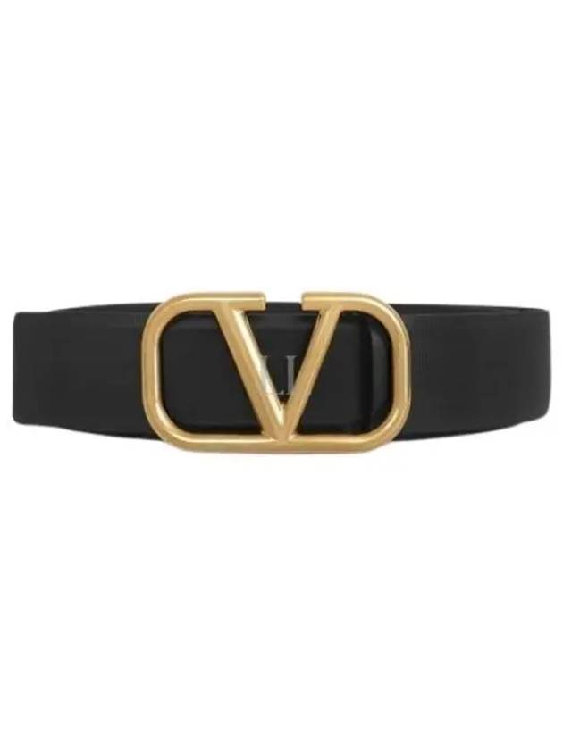 V Logo Signature Buckle Leather Belt Black - VALENTINO - BALAAN 2