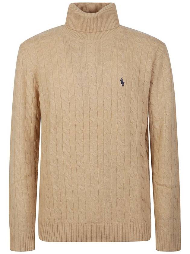 Embroidered Logo Cable Wool Turtleneck Brown - POLO RALPH LAUREN - BALAAN 2