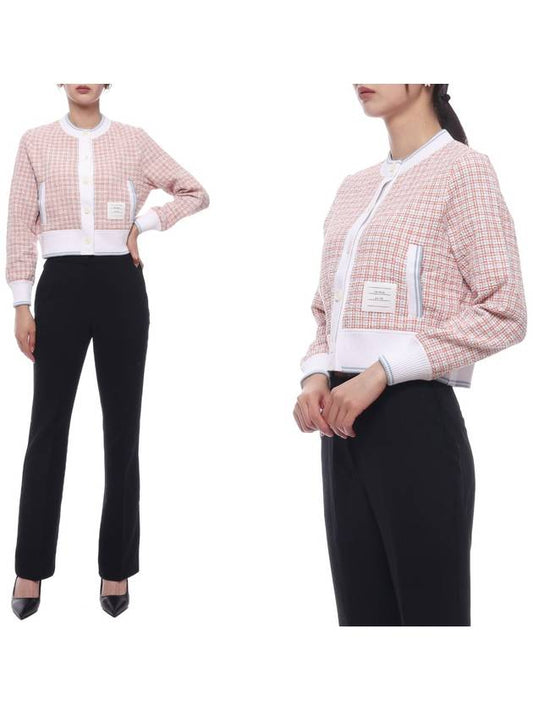 Check Tweed Cardigan Pink - THOM BROWNE - BALAAN 2