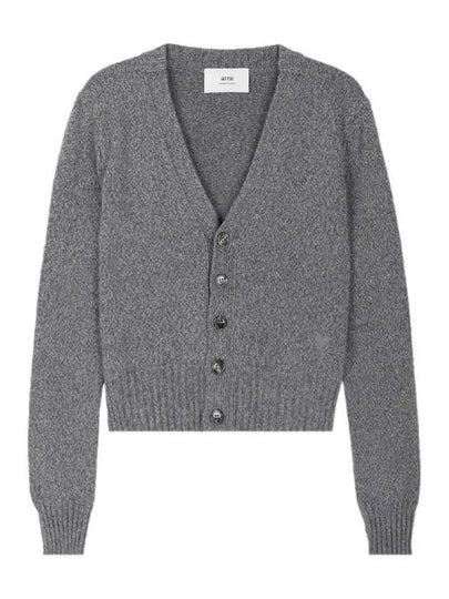 Embroidered Heart Logo Cashmere Cardigan Heather Grey - AMI - BALAAN 2