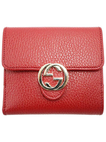 Gucci 615525 Red leather interlocking GG flap bi fold wallet - GUCCI - BALAAN 1