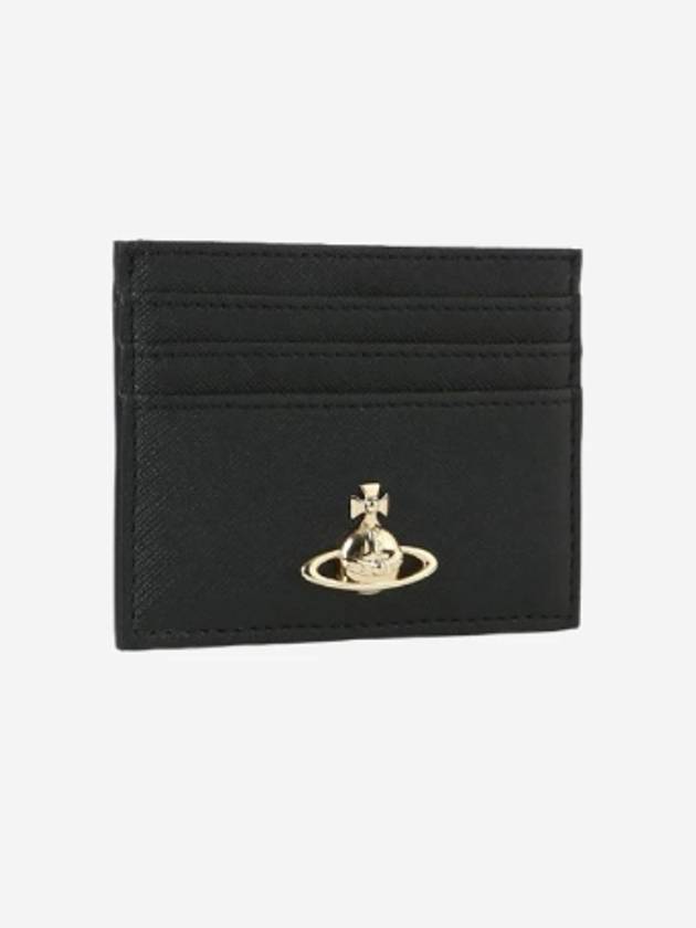 Saffiano Flat Logo Leather Card Wallet Black - VIVIENNE WESTWOOD - BALAAN 3