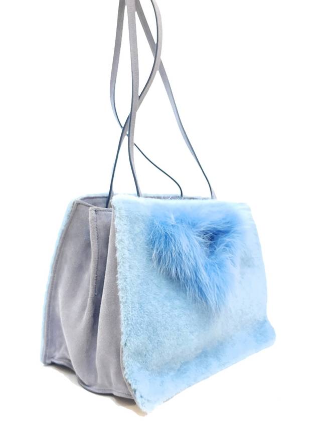 Women's Fur Metal Logo Mustang Tote Bag Sky Blue 1BG121 2EC6 F0637 - PRADA - BALAAN 3