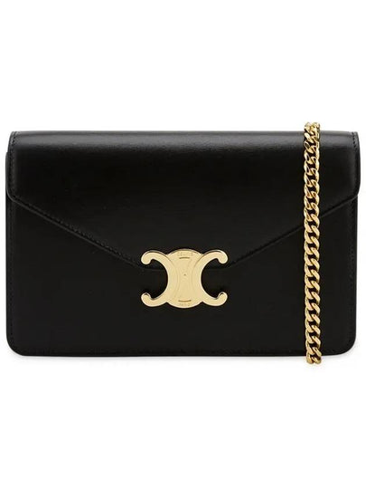 Triomphe Chain Shiny Calfskin Half Wallet Black - CELINE - BALAAN 2