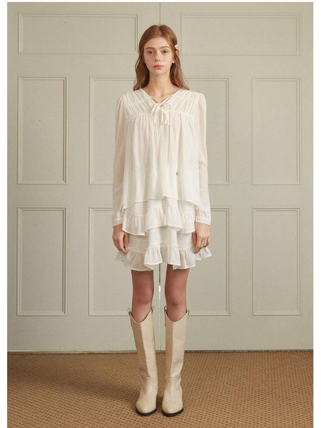 Love Line V-Neck Frill Short Dress Ivory - MICANE - BALAAN 7