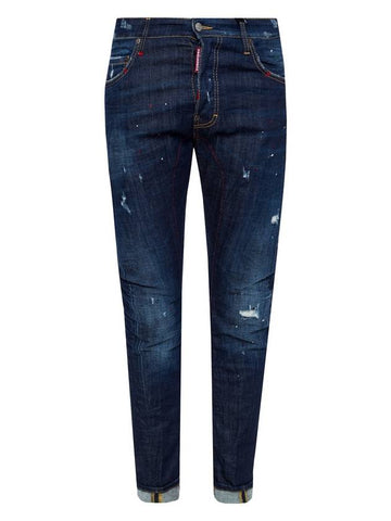 Men's Paint Spot Back Pocket Tide Biker Jeans Blue - DSQUARED2 - BALAAN.