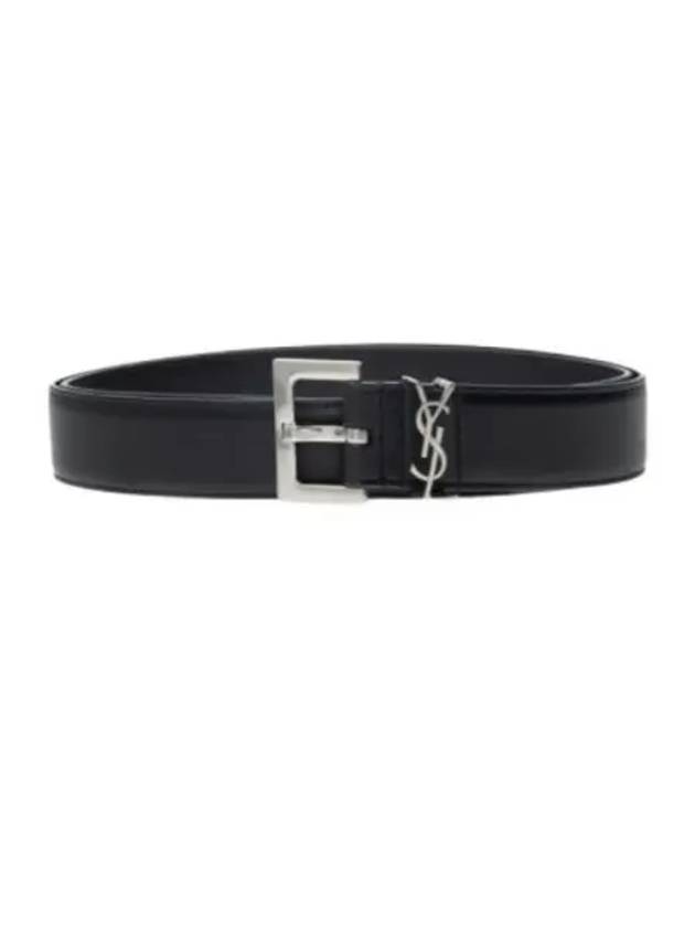 Square Buckle Monogram Leather Belt Black - SAINT LAURENT - BALAAN 2