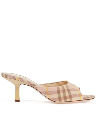 Mews Checked Linen Blend Low Kitten Heel Mule Teacup - BURBERRY - BALAAN 2