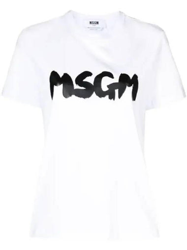 Brushed Logo Cotton Short Sleeve T-Shirt White - MSGM - BALAAN 1