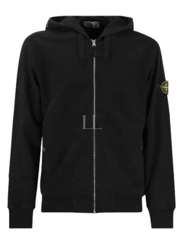 Logo Patch Cotton Zip Up Hoodie Balck - STONE ISLAND - BALAAN 2