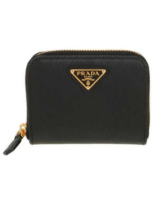 Vitello Triangle Logo Zip Around Coin Purse Black - PRADA - BALAAN 2