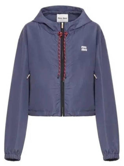 Technical Fabric Logo Hooded Jacket Blue - MIU MIU - BALAAN 2