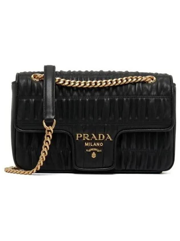 Goffre Leather Chain Shoulder Bag Black - PRADA - BALAAN 3