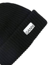 Logo Patch Knit Beanie Black - GANNI - BALAAN 3