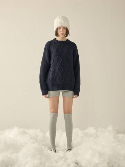 W Mohair Fisherman Sweater Navy - KINETO - BALAAN 2