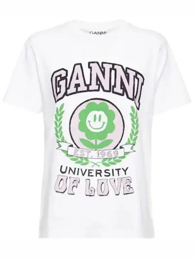 Women's Flower University Logo Short Sleeve T-Shirt White - GANNI - BALAAN 2