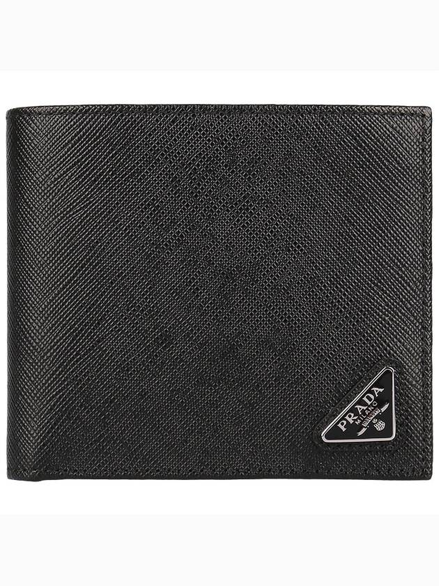 Triangle Logo Saffiano Half Wallet Black - PRADA - BALAAN 3