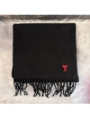 Small Heart Logo Classic Wool Scarf Black - AMI - BALAAN 2