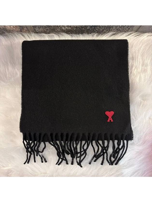 Small Heart Logo Classic Wool Scarf Black - AMI - BALAAN 2