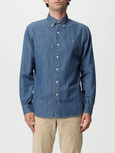 Men's Denim Custom Fit Long Sleeve Shirt Blue - POLO RALPH LAUREN - BALAAN 2