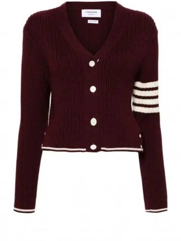 4 Bar Cable Wool Crop Cardigan Red - THOM BROWNE - BALAAN 2