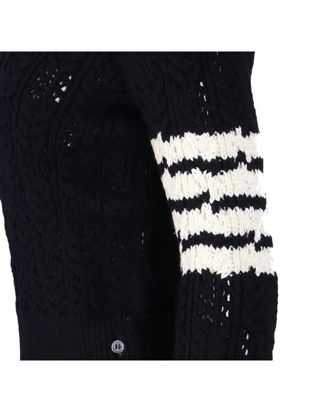 Women's 4 Bar Irish Pointelle Cable Merino Wool Turtleneck Navy - THOM BROWNE - BALAAN 5