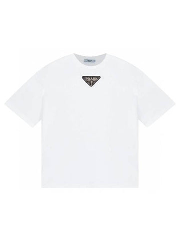 Embroidered Logo Jersey Short Sleeve T-Shirt White - PRADA - BALAAN 1