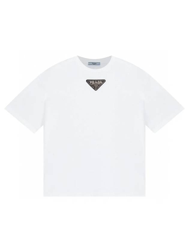 Embroidered Logo Jersey Short Sleeve T-Shirt White - PRADA - BALAAN 1