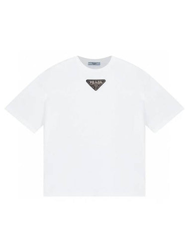 Embroidered Logo Jersey Short Sleeve T-Shirt White - PRADA - BALAAN 1