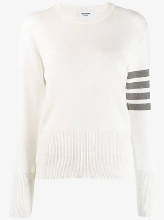 Milano Stitch Crewneck 4-Bar Cotton Crepe Knit Top White - THOM BROWNE - BALAAN 2