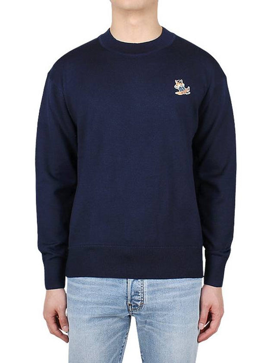 Men's Dressed Fox Patch Relaxed Knit Top Navy - MAISON KITSUNE - 2
