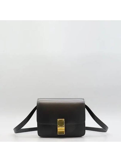 189183 Black leather CLASSIC BOX S size gold logo lock detail flap shoulder bag - CELINE - BALAAN 2