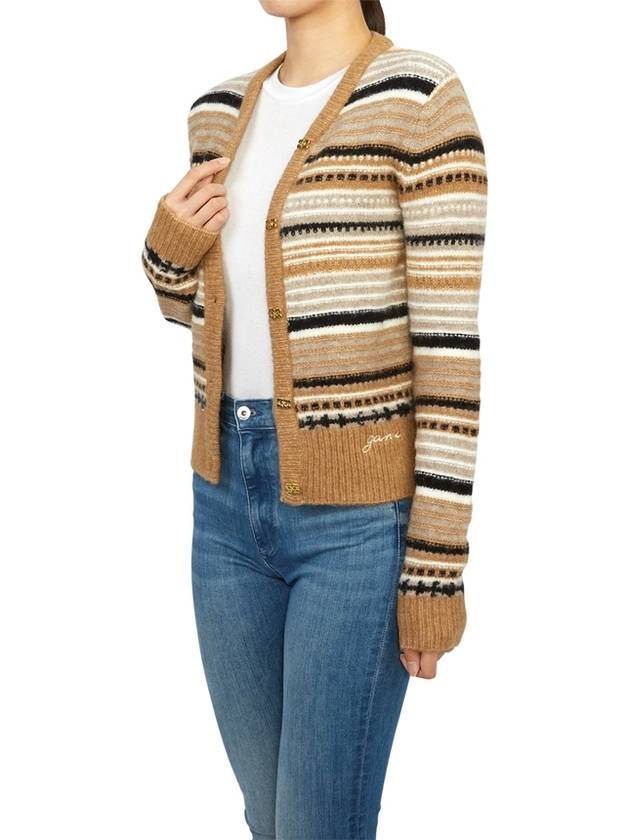 Striped Soft Wool Knit Cardigan Brown - GANNI - BALAAN 6