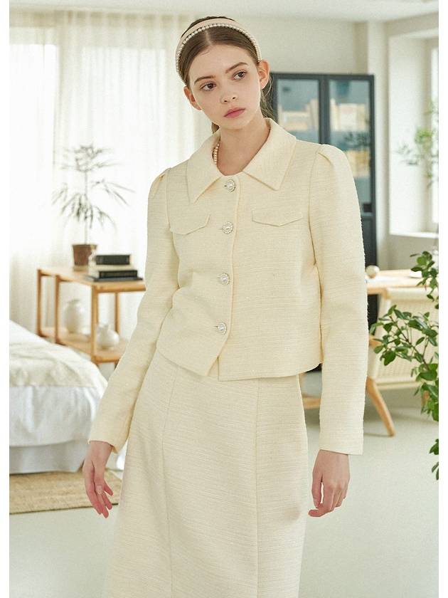 Women's Pencey Tweed Puff Jacket Cream - MICANE - BALAAN 2