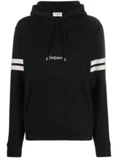 Embroidered Logo Hoodie Black - SAINT LAURENT - BALAAN 2