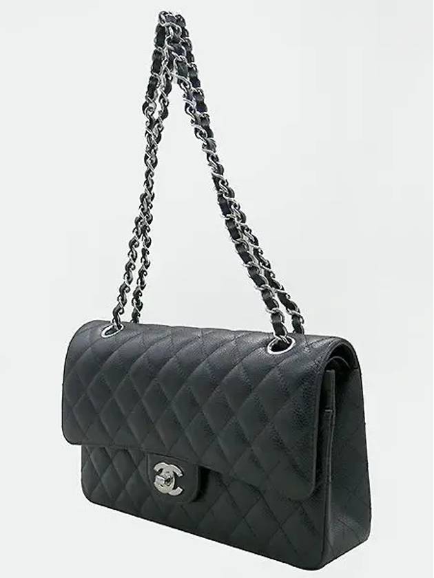 A01112 Caviar Skin Classic Medium M Size Silver Flap Chain Shoulder Bag - CHANEL - BALAAN 3