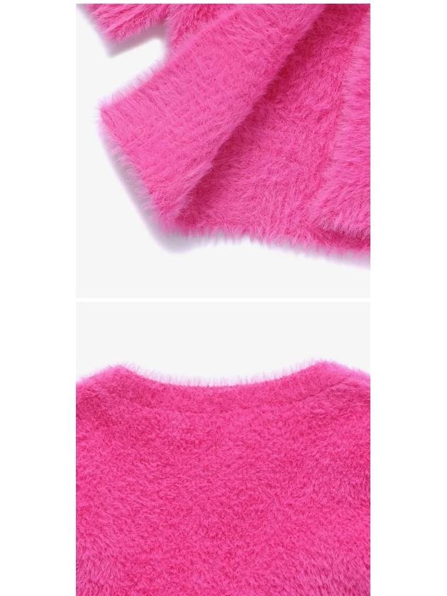 La Maile Neve Logo Charm Fluffy Crop Cardigan Pink - JACQUEMUS - BALAAN 4