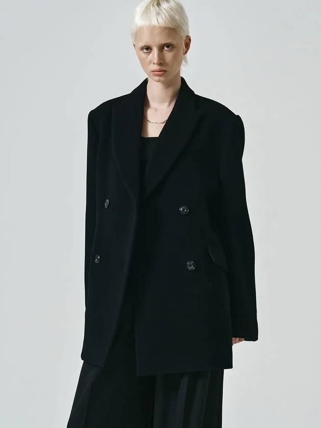 Wool Twill Double Breasted Jacket Black - NOIRER FOR WOMEN - BALAAN 1