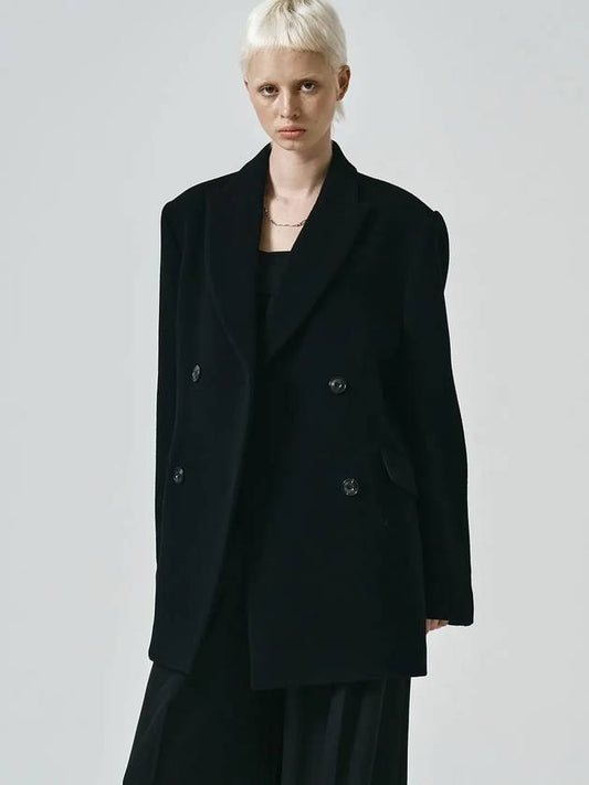 Wool Twill Double Breasted Jacket Black - NOIRER FOR WOMEN - BALAAN 2