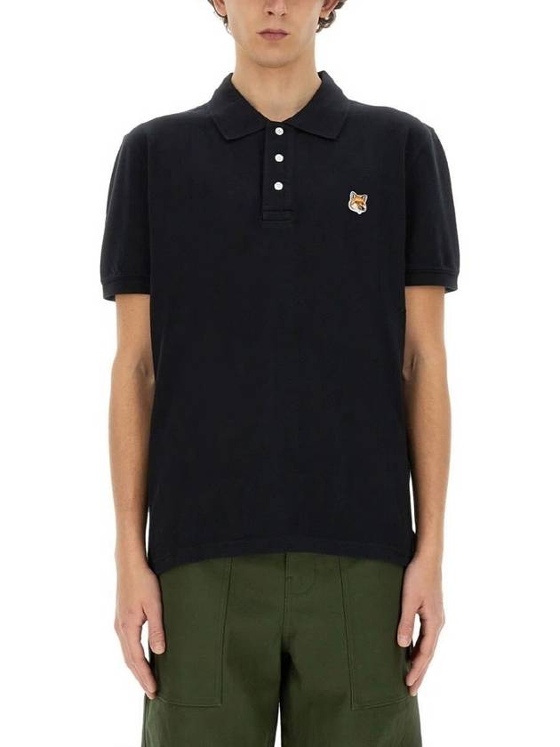 Fox Head Patch Cotton Polo Shirt Black - MAISON KITSUNE - BALAAN 4