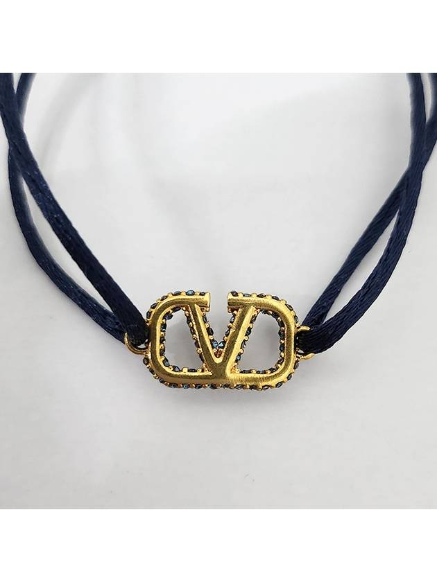 V Logo Crystal Bracelet Navy - VALENTINO - BALAAN 6