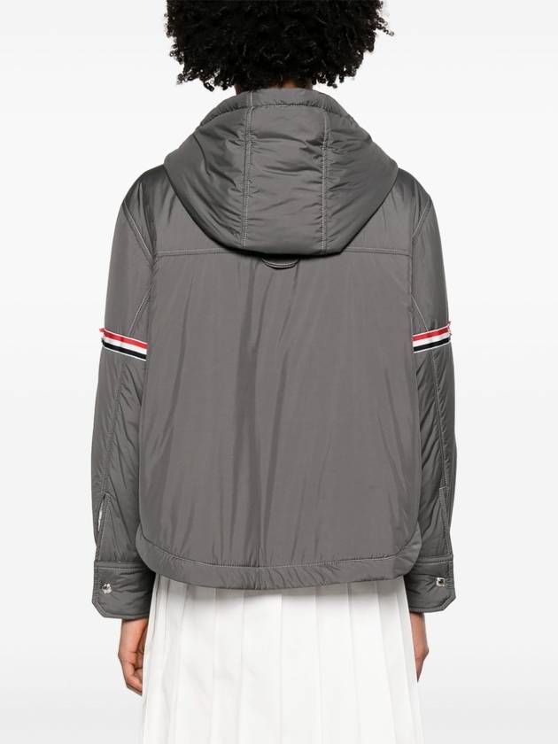 Ultra Light Nylon Tech Down Fill Armband Shirt Hem Hooded Jacket Grey - THOM BROWNE - BALAAN 6