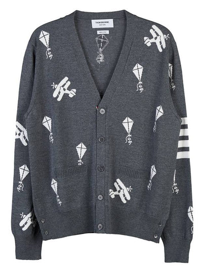 Sky Icon Merino Wool Cardigan Grey - THOM BROWNE - BALAAN 2