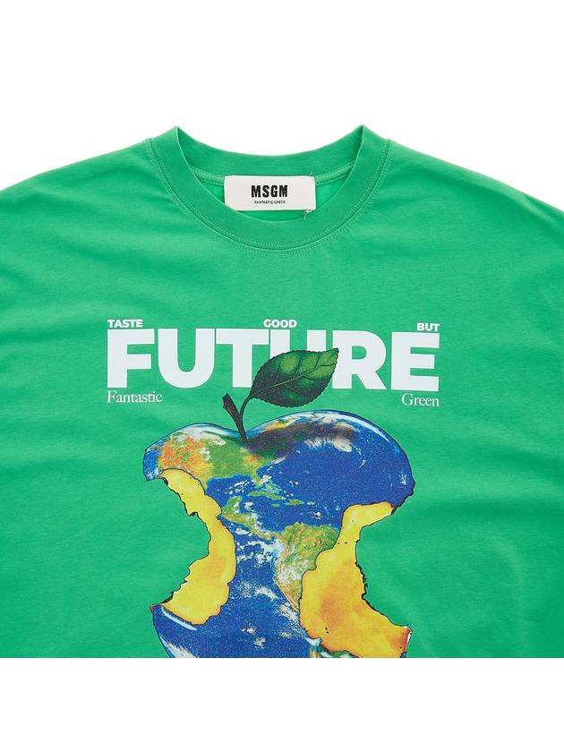 Women's Earth Apple Motif Cotton Short Sleeve T-Shirt Green - MSGM - BALAAN 4